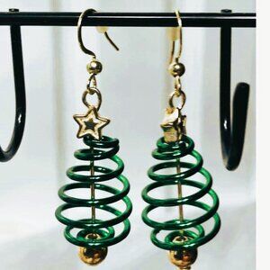CORKSCREW CHRISTMAS TREE DANGLE EARRINGS